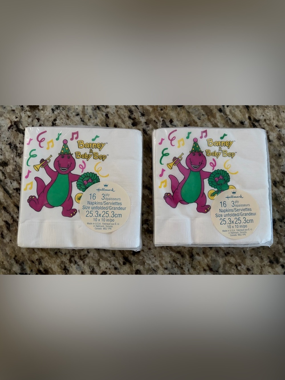 Hallmark Barney & Baby Bop Kids Party Napkins - Purple, Green & White